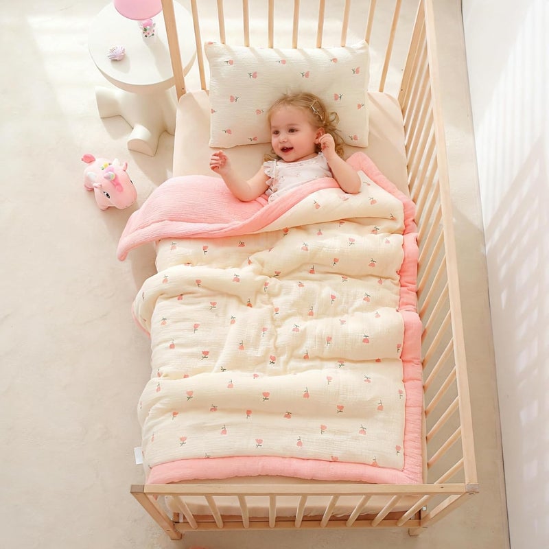 CLoucl Cotton Muslin Toddler Comforter/Quilt,Ultra Soft & Breathble Muslin Toddler Blanket,All Season Baby Blankets for Boys and Girls, Machine Washable,41"x48" - Image 2